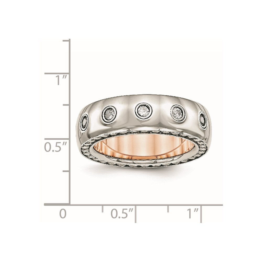 Chisel Stainless Steel Polished Rose IP-plated Inside with CZ Half Round 7mm Band