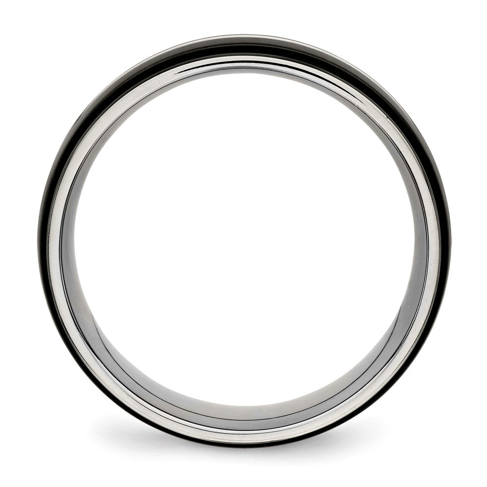 Stainless Steel Polished Black IP-plated 8mm Ridged Edged Band