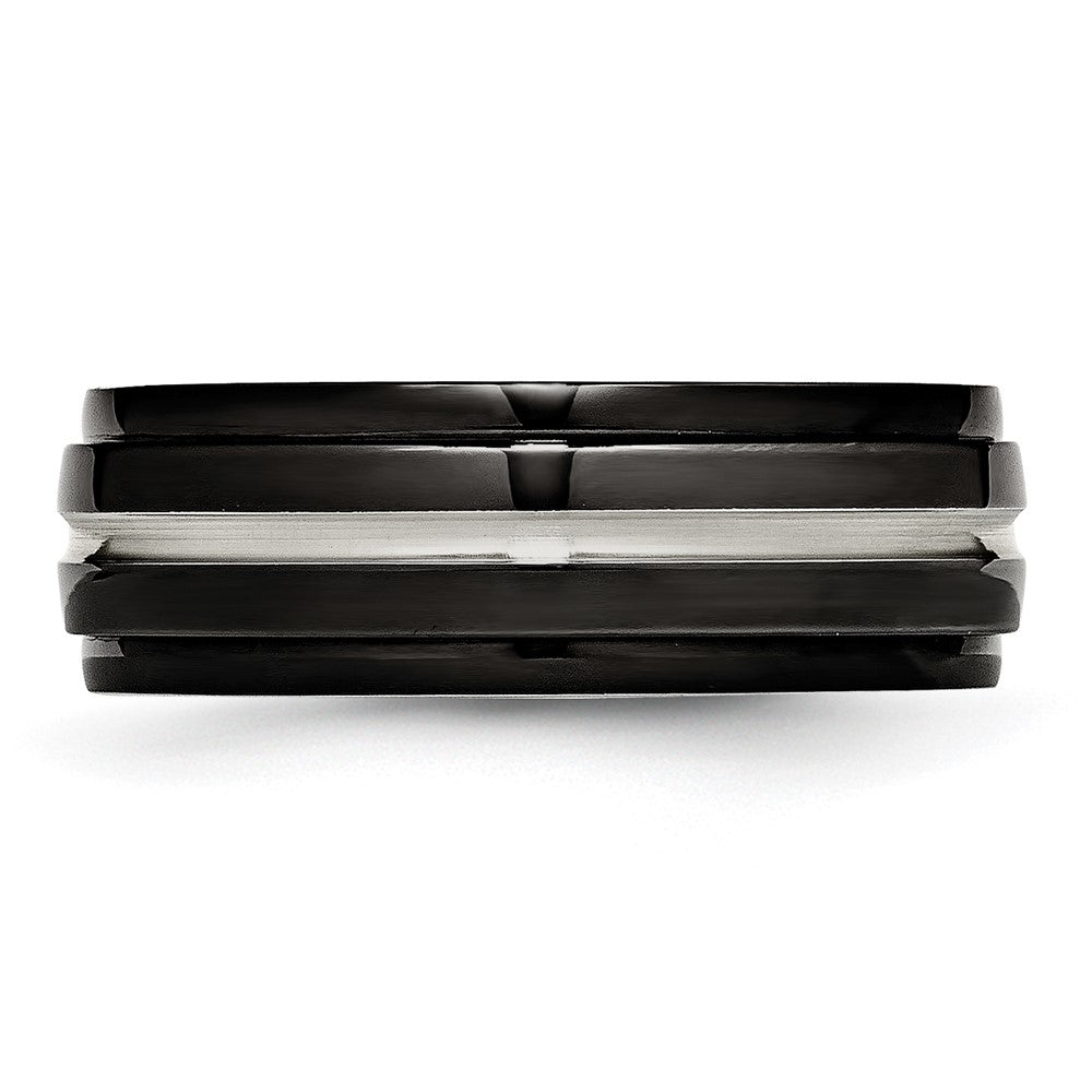 Stainless Steel Polished Black IP-plated 8mm Ridged Edged Band