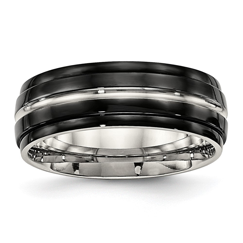 Stainless Steel Polished Black IP-plated 8mm Ridged Edged Band