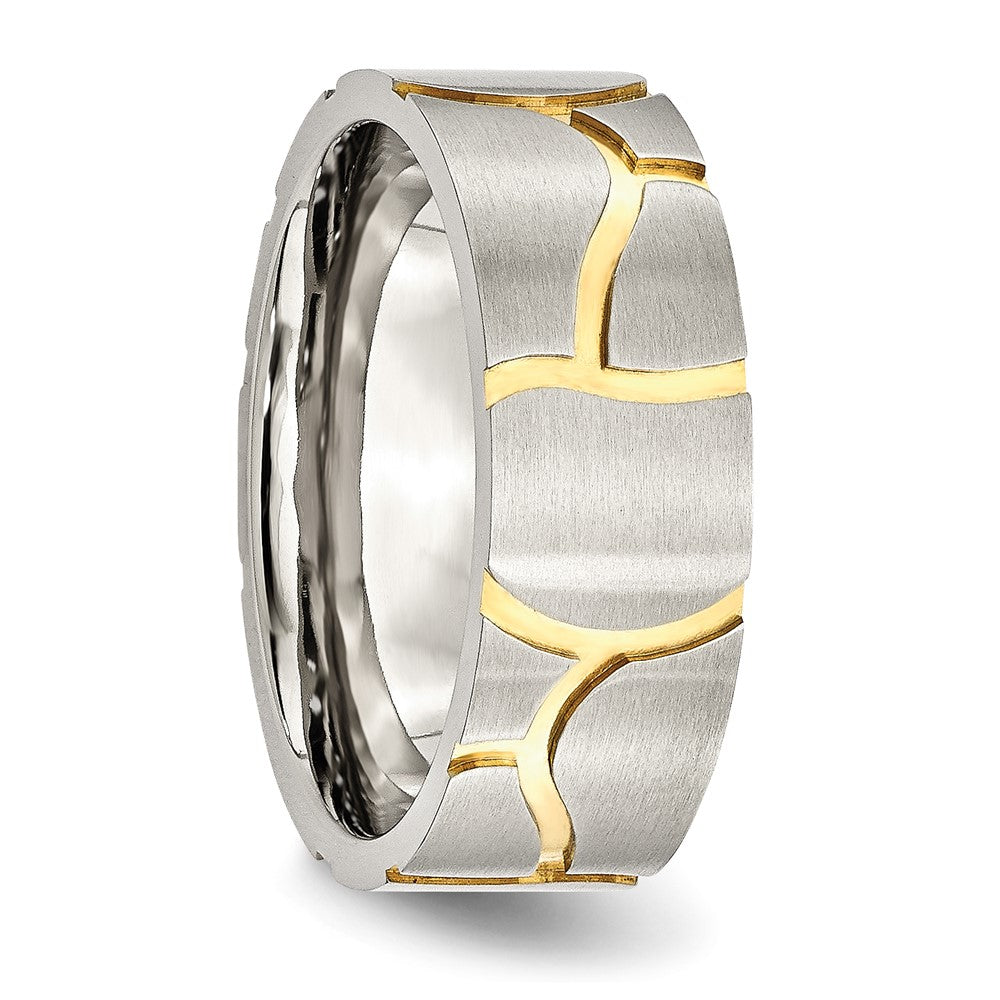 Chisel Stainless Steel Brushed Yellow IP-plated 8mm Grooved Band