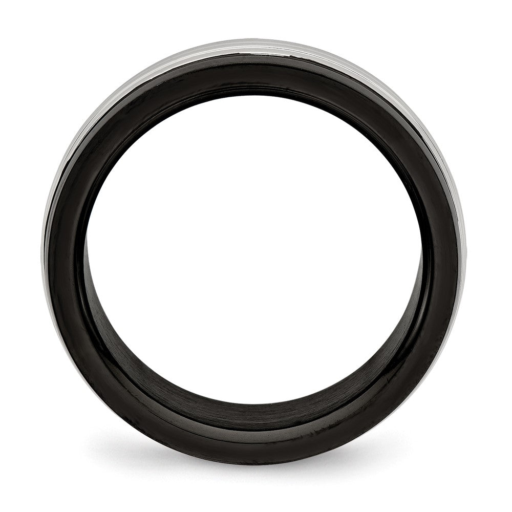 Stainless Steel Polished Black IP-plated 8mm Grooved Band