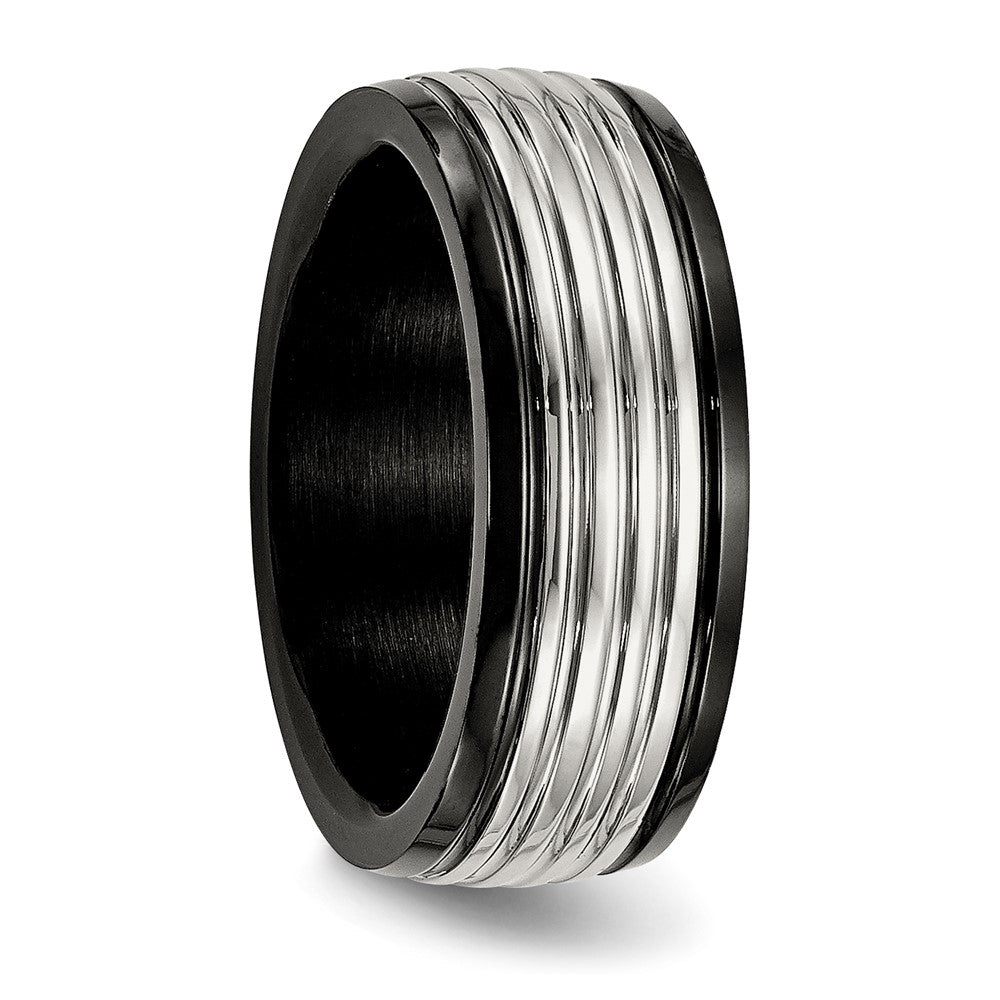 Stainless Steel Polished Black IP-plated 8mm Grooved Band