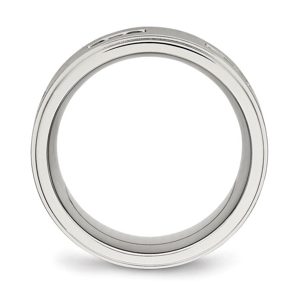 Stainless Steel Polished w/Brushed Center Black CZ 9mm Ridged Edge Band