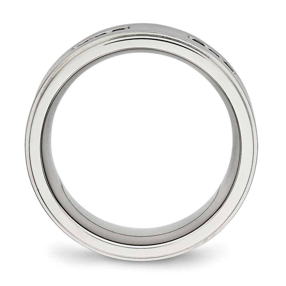 Stainless Steel Polished w/Black CZ 9mm Ridged Edge Band