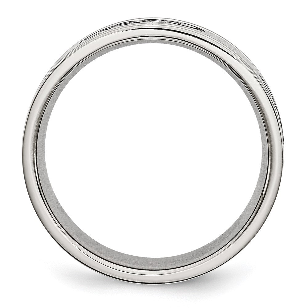 Stainless Steel Brushed w/Black Rubber Design 7mm Ridged Edge Band