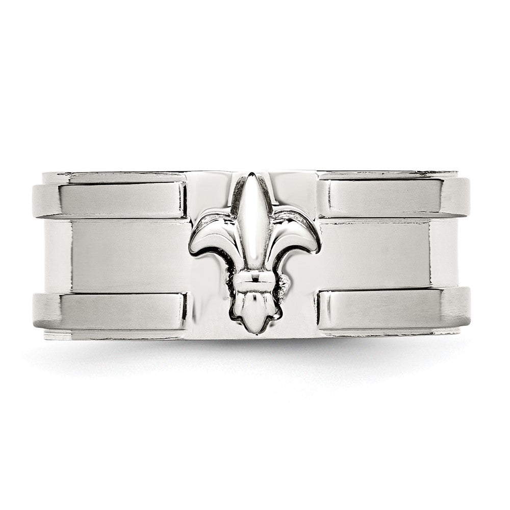 Chisel Stainless Steel Brushed and Polished Fleur de lis 10mm Band