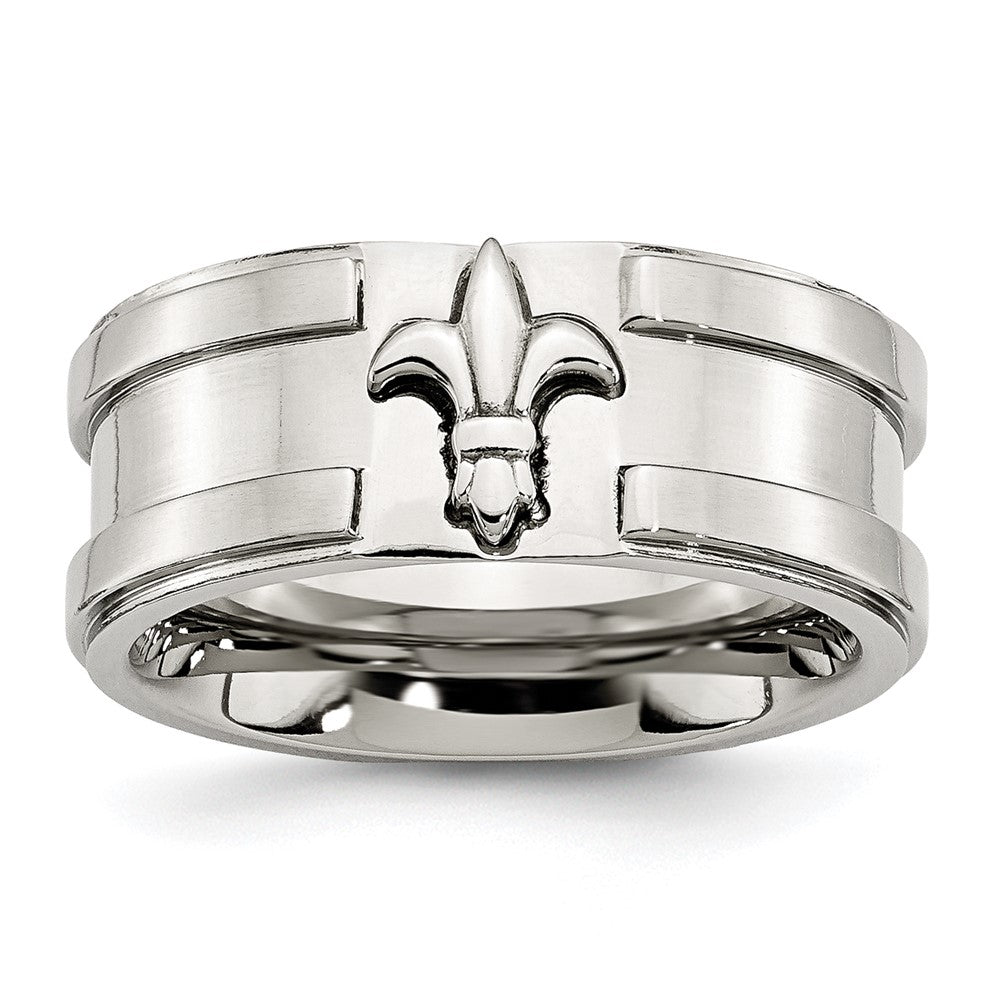 Chisel Stainless Steel Brushed and Polished Fleur de lis 10mm Band