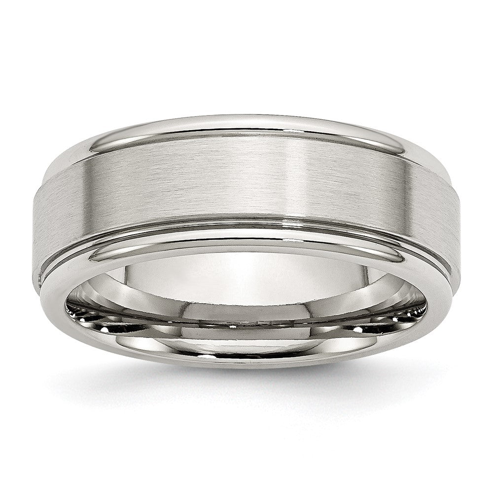 Chisel Stainless Steel Polished with Brushed Center 8mm Ridged Edge Band
