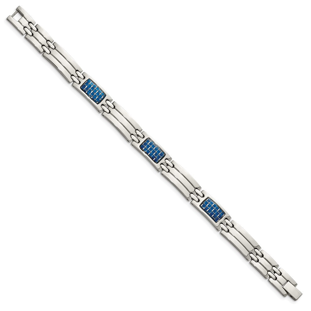 Chisel Stainless Steel Polished with Blue Carbon Fiber Inlay 8.5 inch Link Bracelet