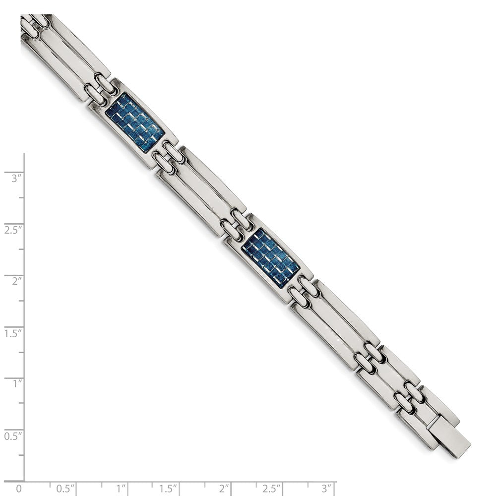 Chisel Stainless Steel Polished with Blue Carbon Fiber Inlay 8.5 inch Link Bracelet