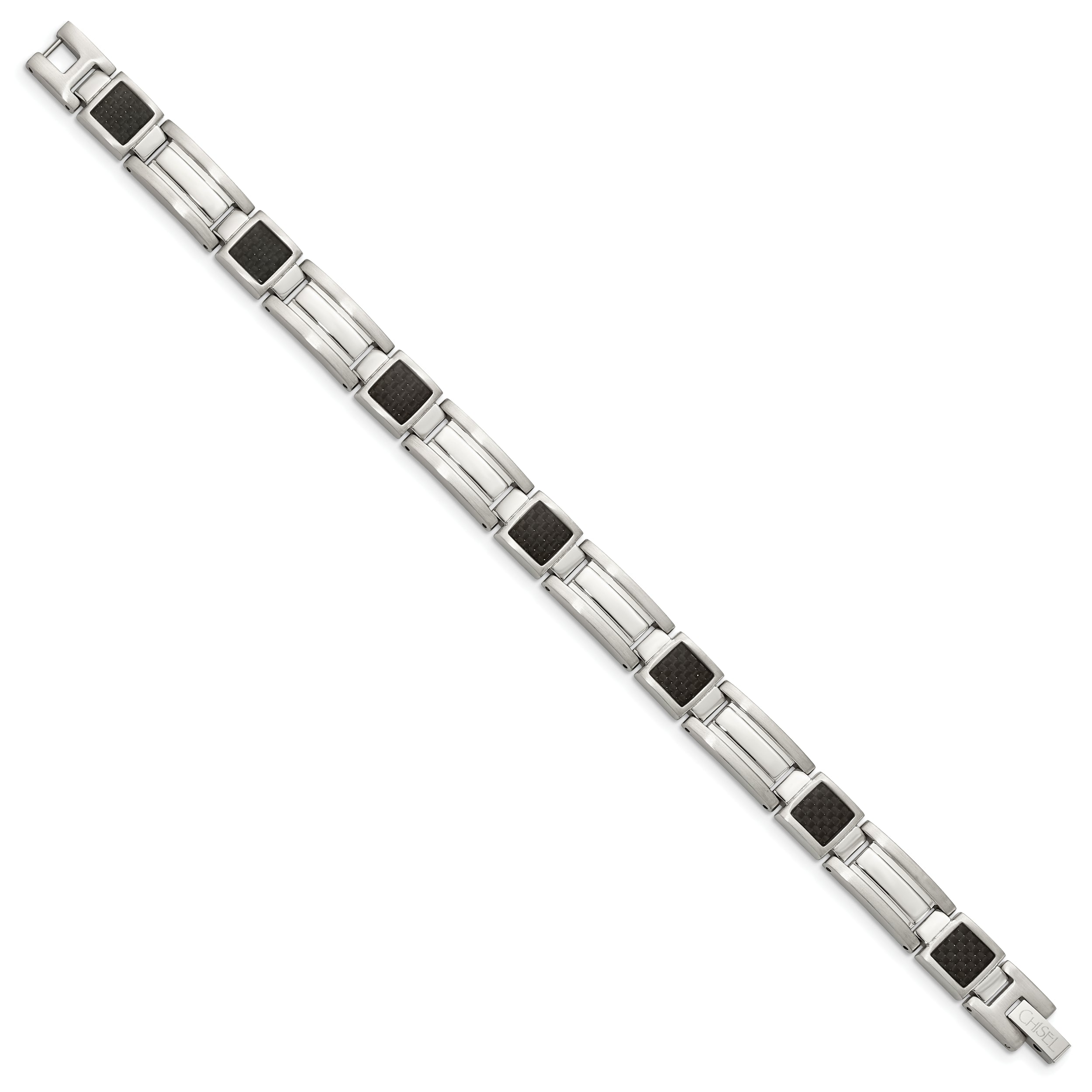 Chisel Stainless Steel Polished With Black Carbon Fiber Inlay 8.75 Inch Link Bracelet