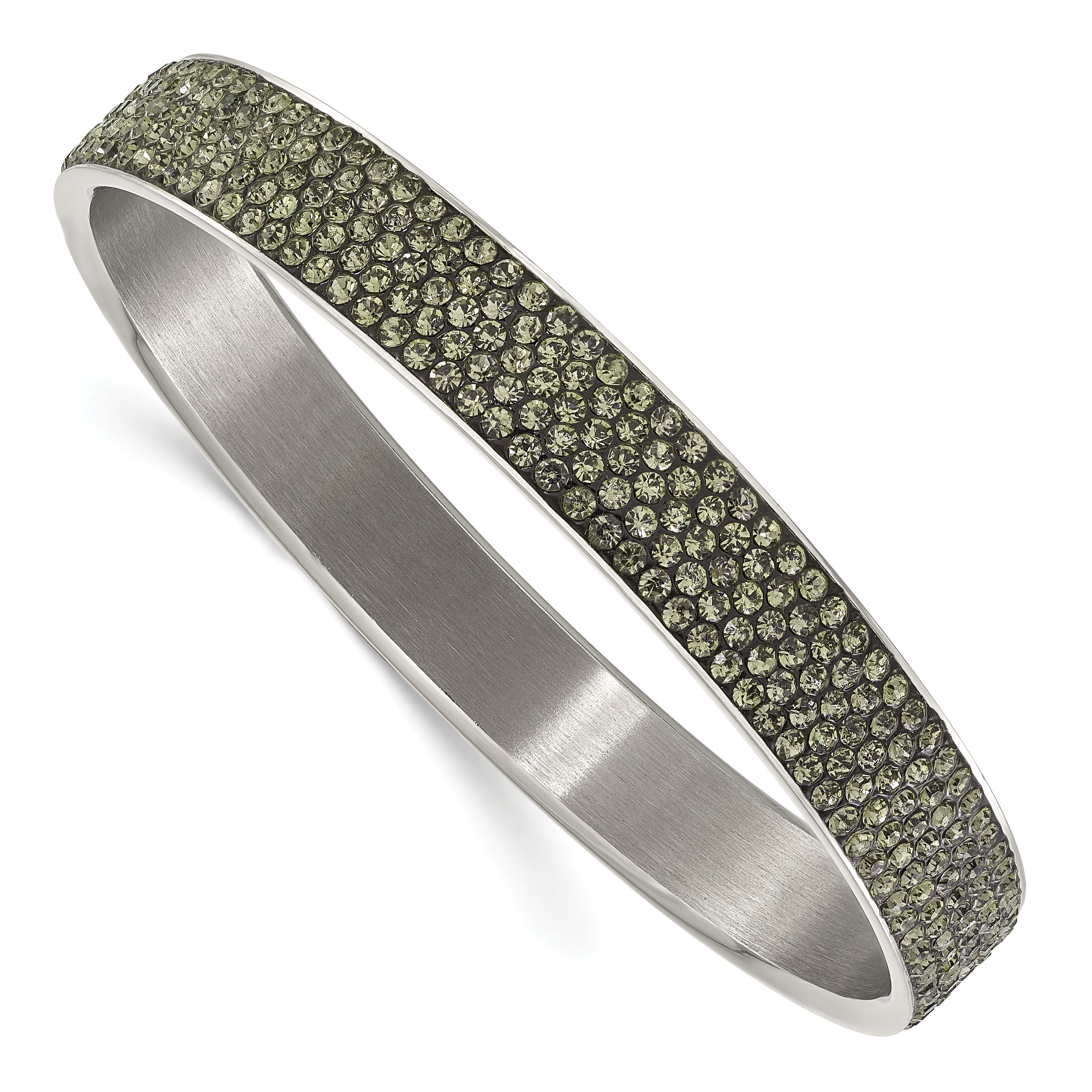Stainless Steel Polished & Brushed Grey Crystal Thin Flat Bangle