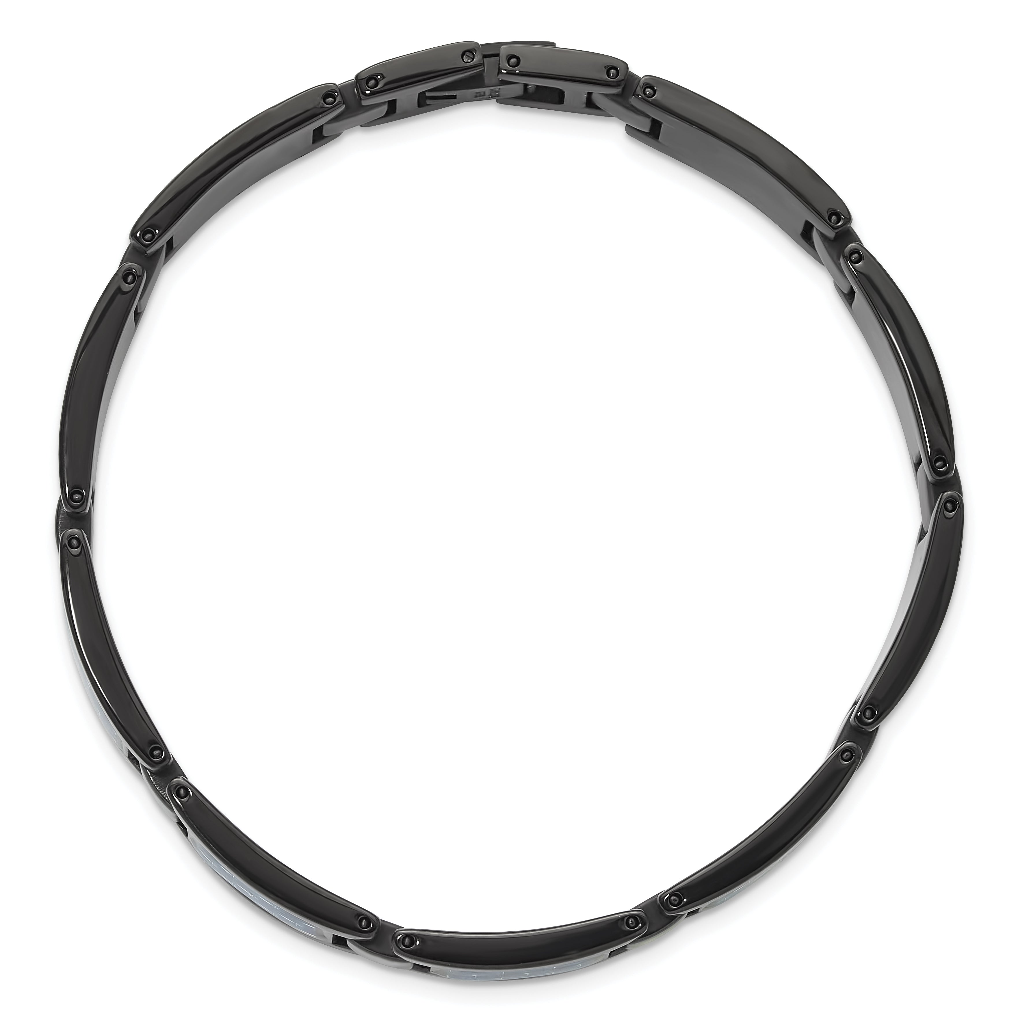 Chisel Stainless Steel Polished Black IP-plated with Blue Carbon Fiber Inlay 8.25 inch Link Bracelet