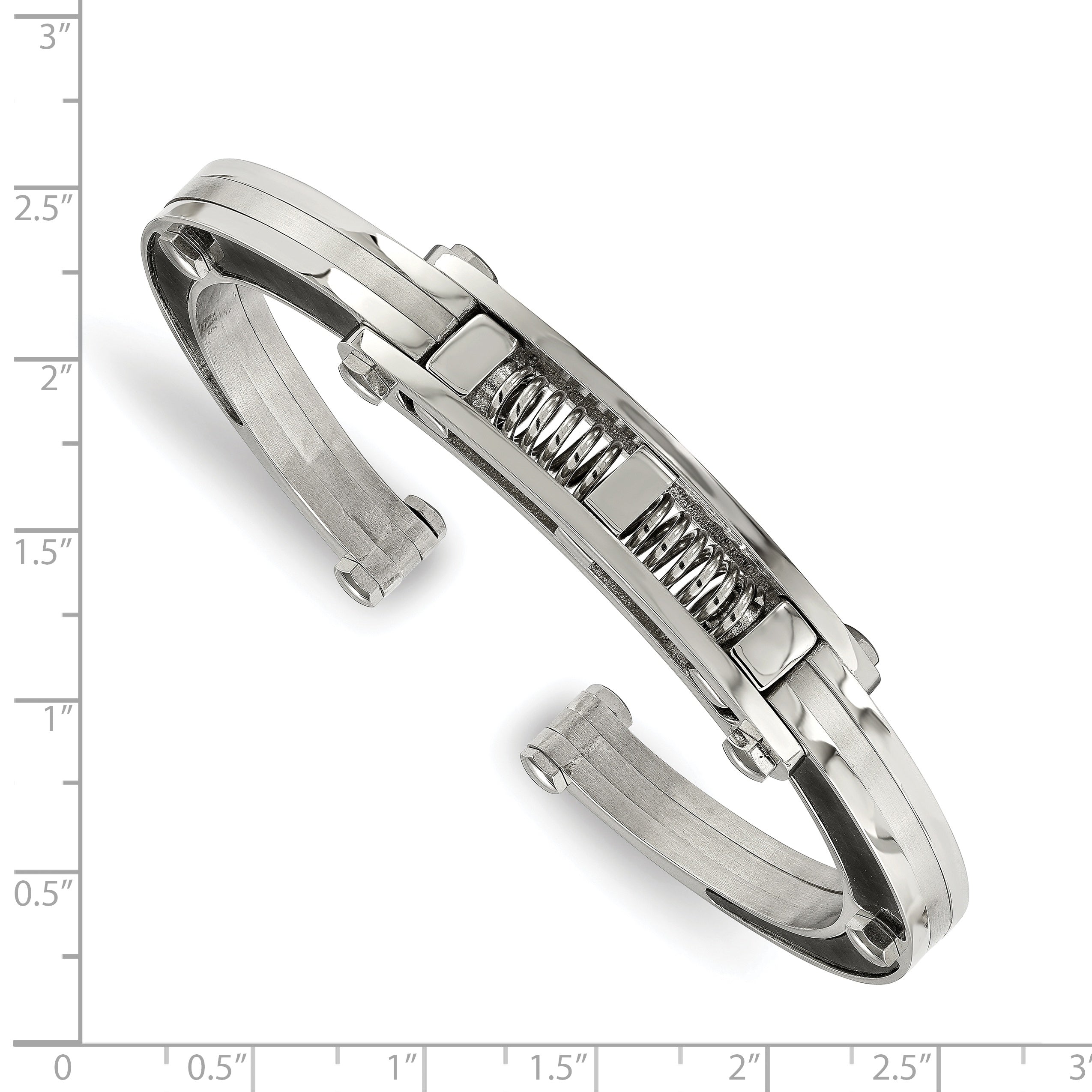 Chisel Stainless Steel Brushed and Polished with Black Carbon Fiber Inlay Hinged Bangle