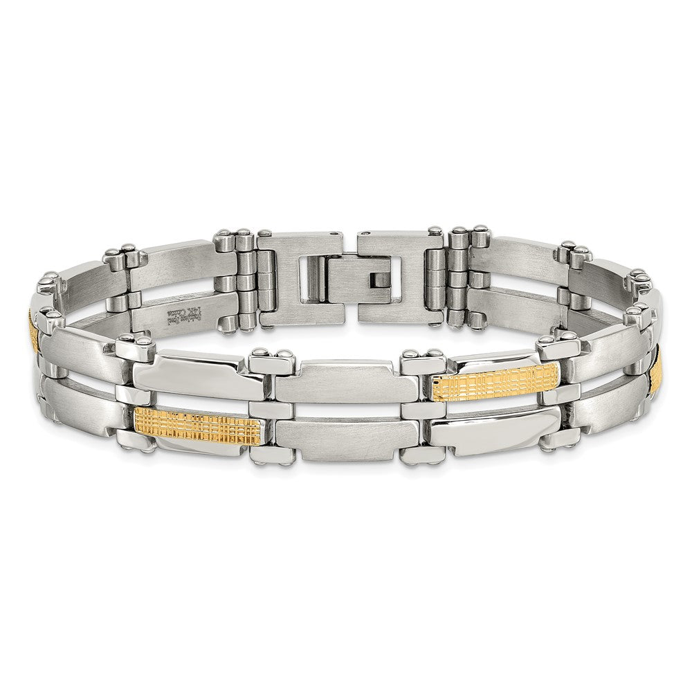 Chisel Stainless Steel with 14k Gold Accent Brushed and Polished  8.5 inch Link Bracelet