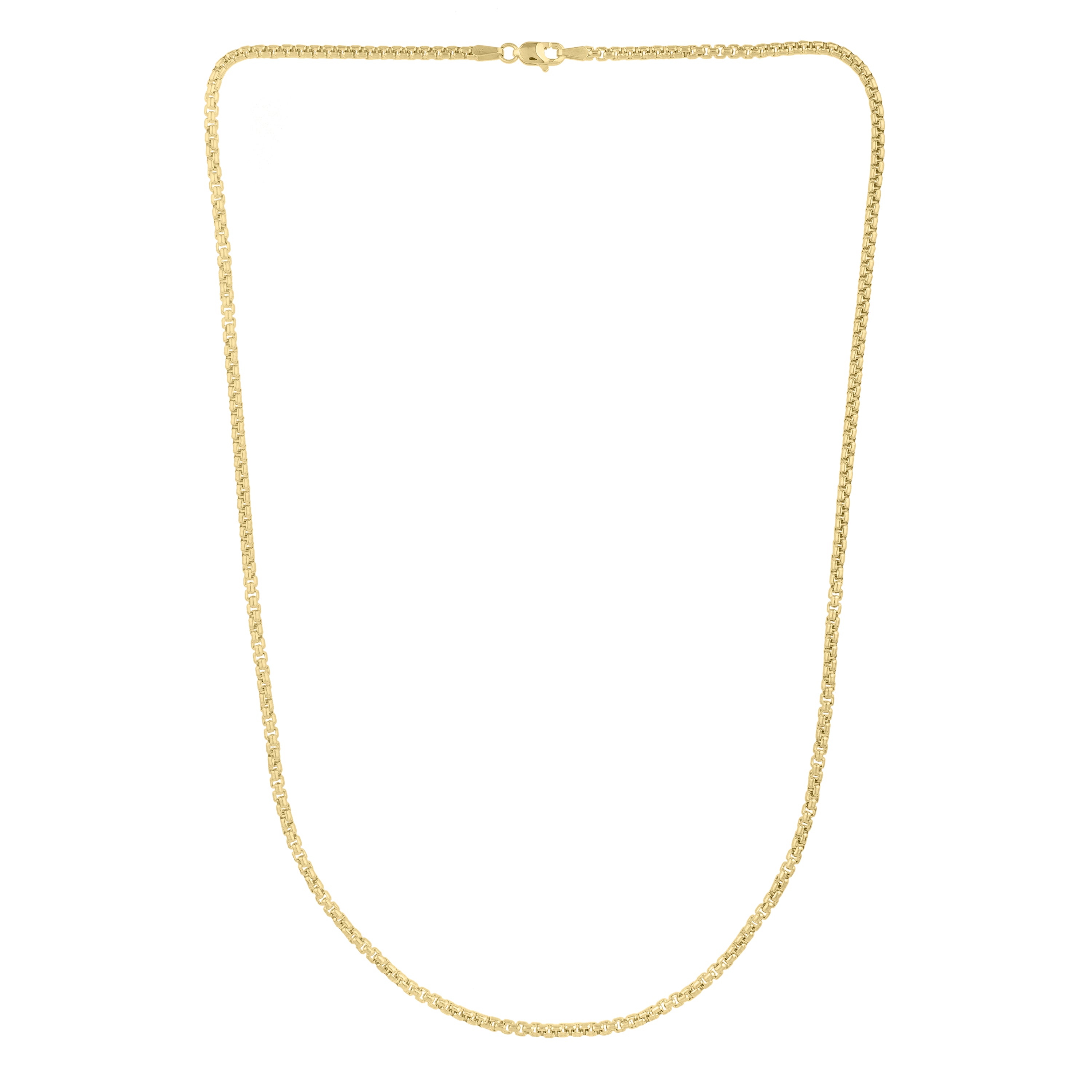 14K Yellow Gold 2.5mm 24" Solid Round Box Chain with Lobster Clasp