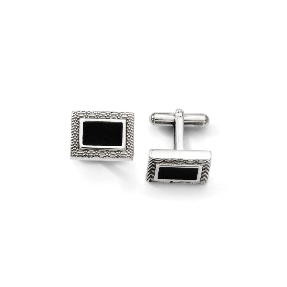 Stainless Steel Black Enamel Cufflinks