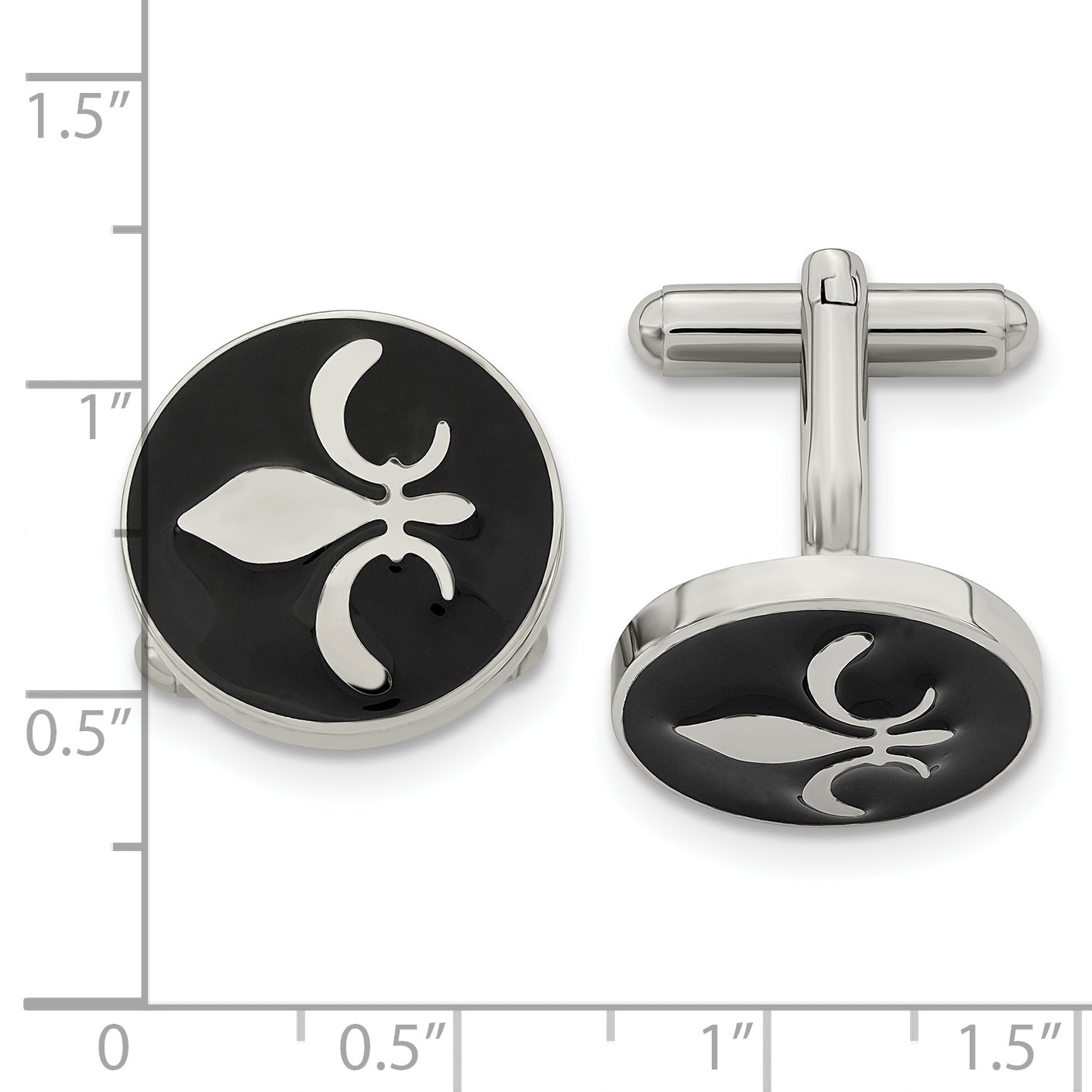 Chisel Stainless Steel Polished Enameled With Fleur De Lis Circle Cufflinks