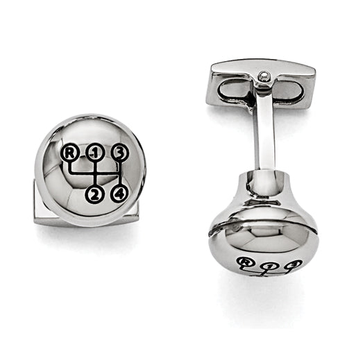 Chisel Stainless Steel Polished Enameled Stick Shift Design Cufflinks