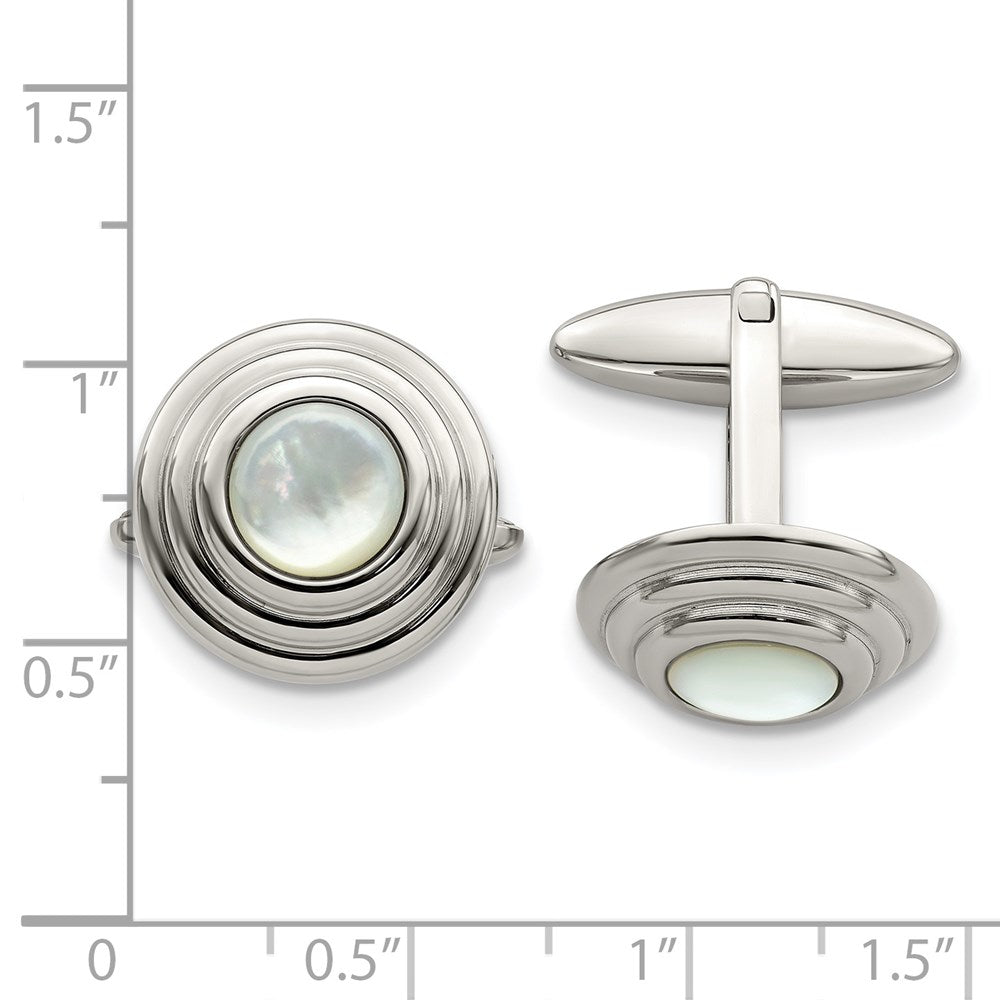 Stainless Steel Polished Mother of Pearl Circle Cufflinks