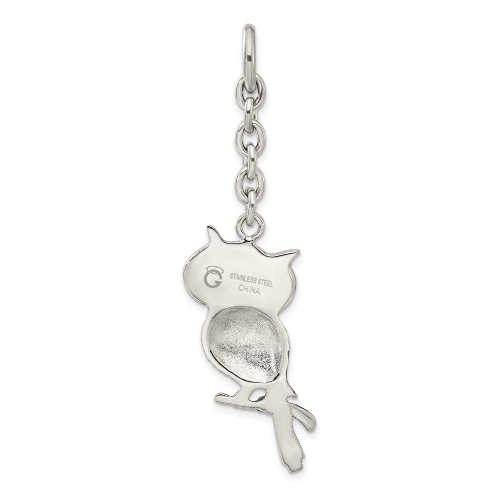 Stainless Steel Antiqued Owl w/ CZ Interchangeable Charm Pendant