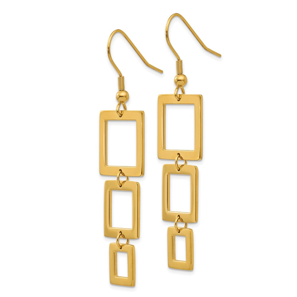 Chisel Stainless Steel Polished Yellow IP-plated Squares Dangle Shepherd Hook Earrings