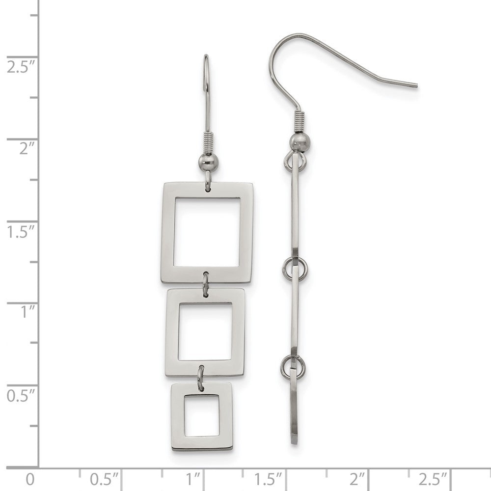 Chisel Stainless Steel Polished Squares Dangle Shepherd Hook Earrings