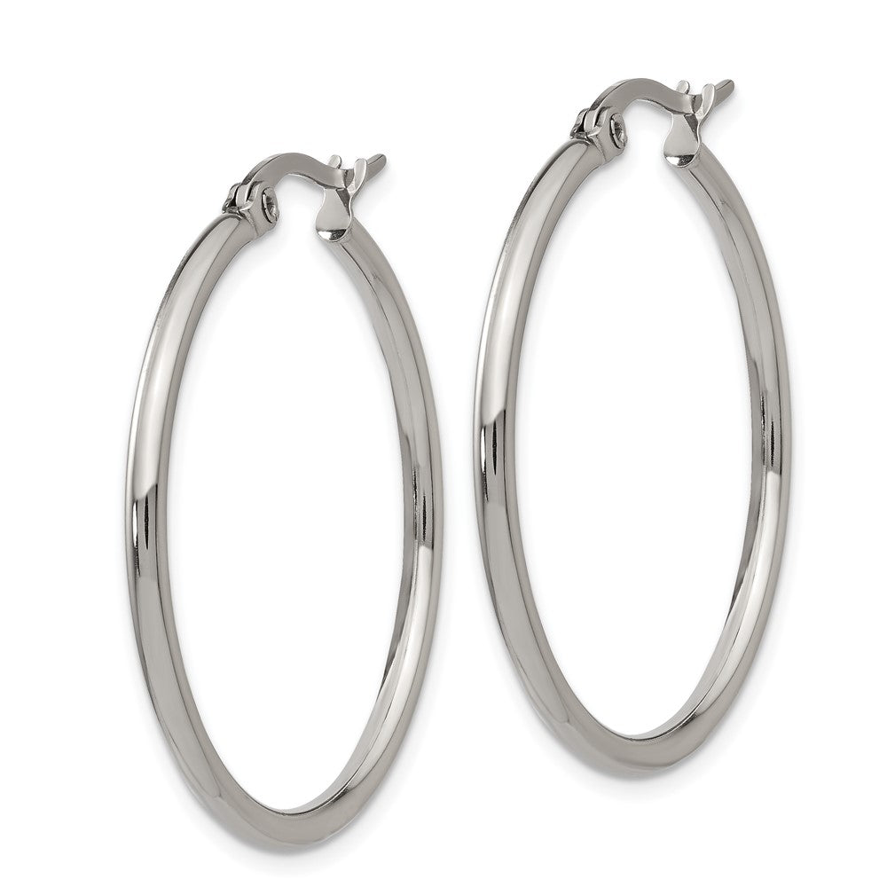Chisel Stainless Steel Polished 32.5mm Diameter 2mm Hoop Earrings