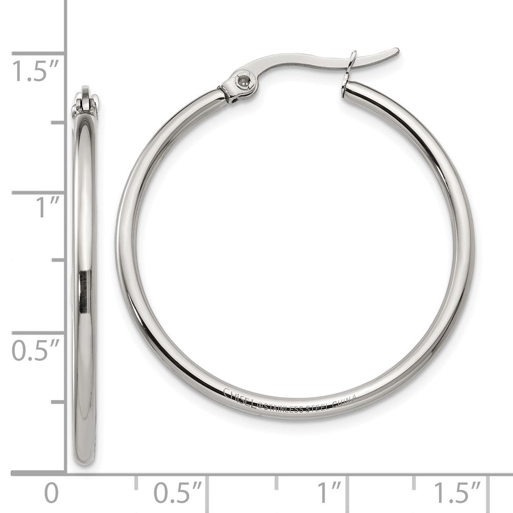 Chisel Stainless Steel Polished 32.5mm Diameter 2mm Hoop Earrings