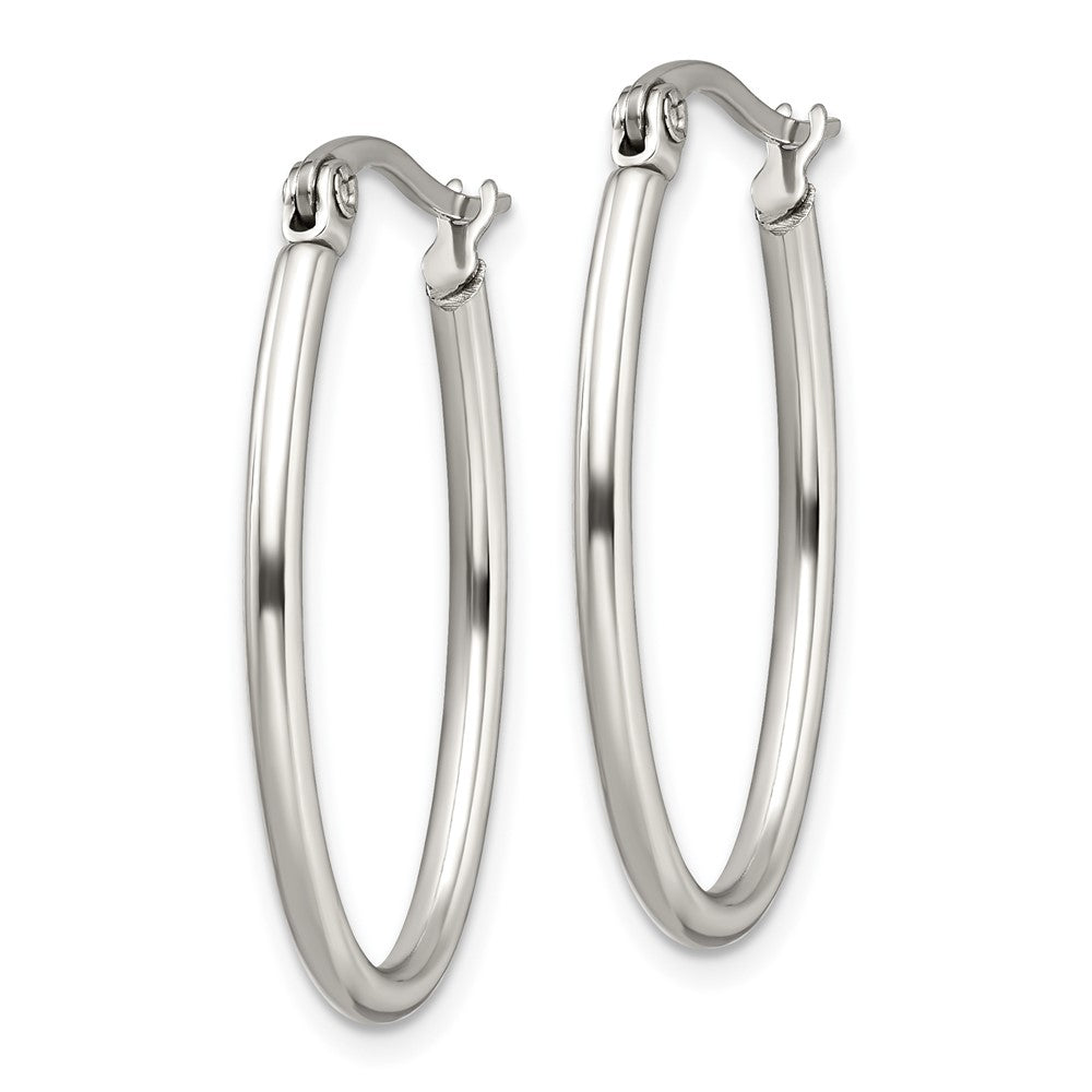 Chisel Stainless Steel Polished 18mm Diameter 2mm Oval Hoop Earrings