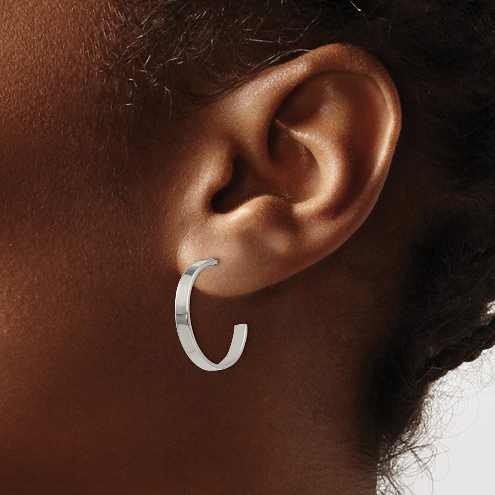 Chisel Stainless Steel Polished 20mm Diameter 3mm J Hoop Post Earrings