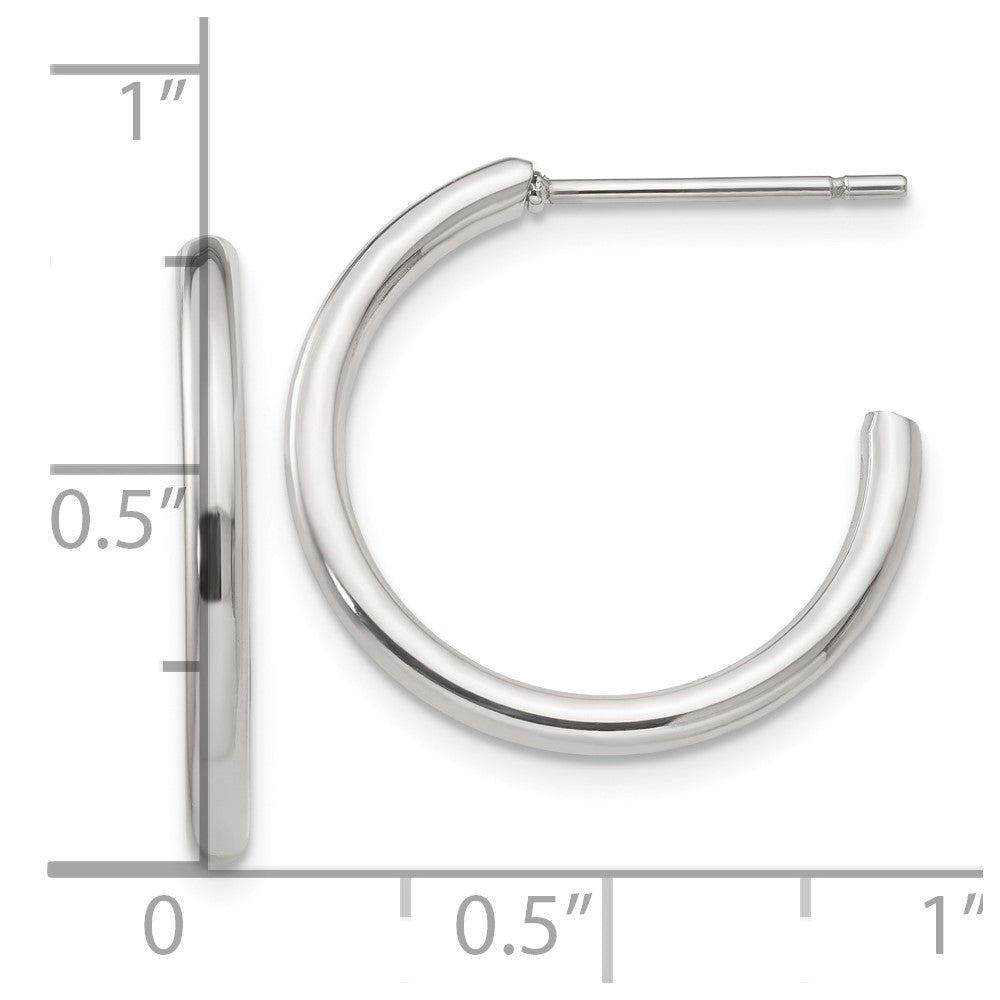 Chisel Stainless Steel Polished 19mm Diameter 2mm J Hoop Post Earrings
