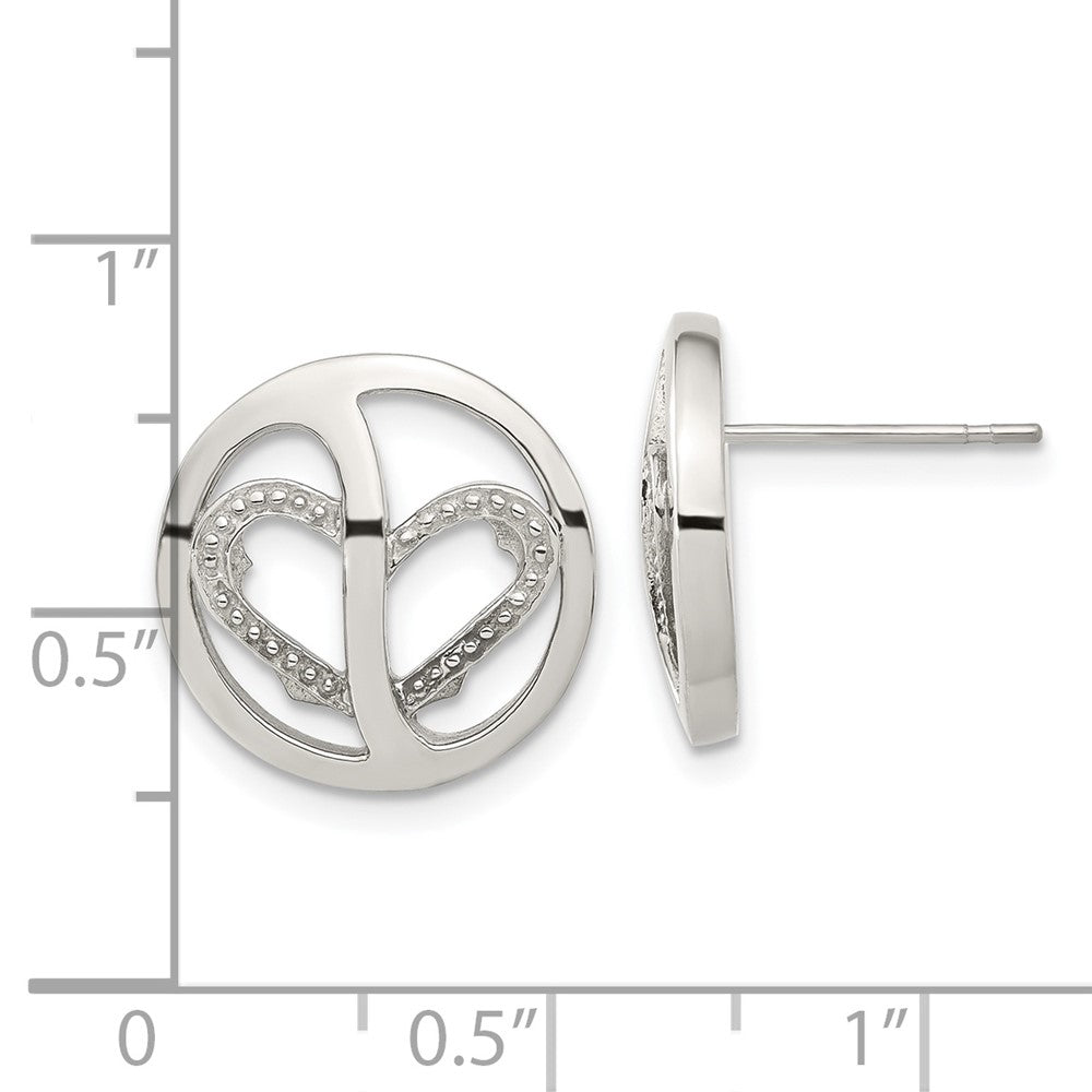 Stainless Steel CZ Circle Heart Earrings