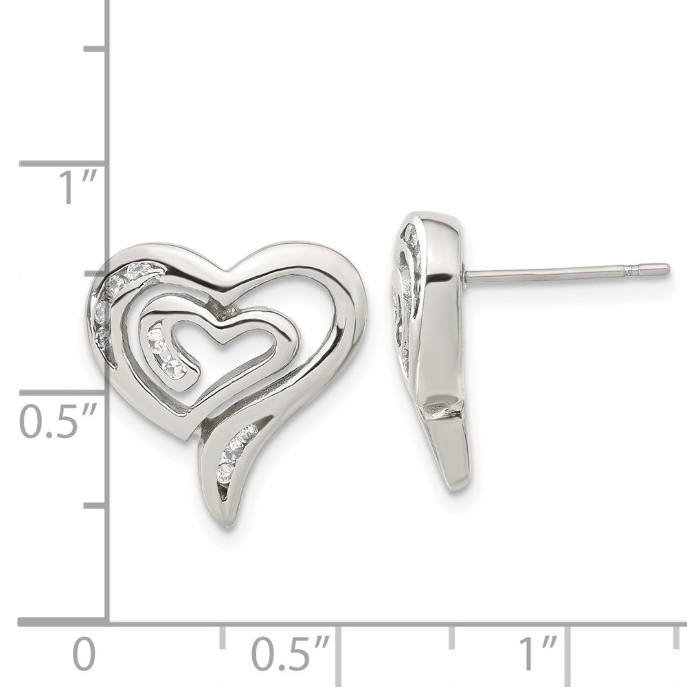 Stainless Steel CZ Heart Earrings