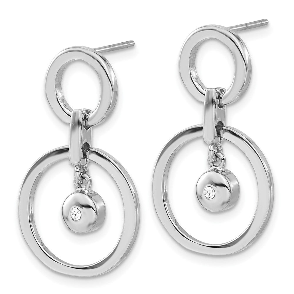Stainless Steel Polished CZ Circles Post Dangle Earrings