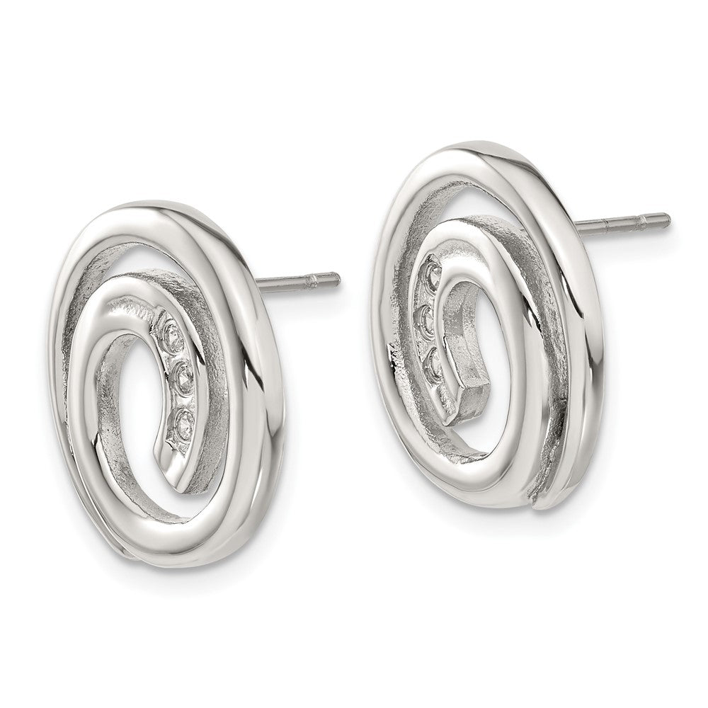 Stainless Steel CZ Swirl Circle Earrings
