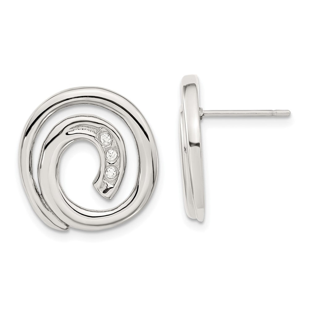 Stainless Steel CZ Swirl Circle Earrings