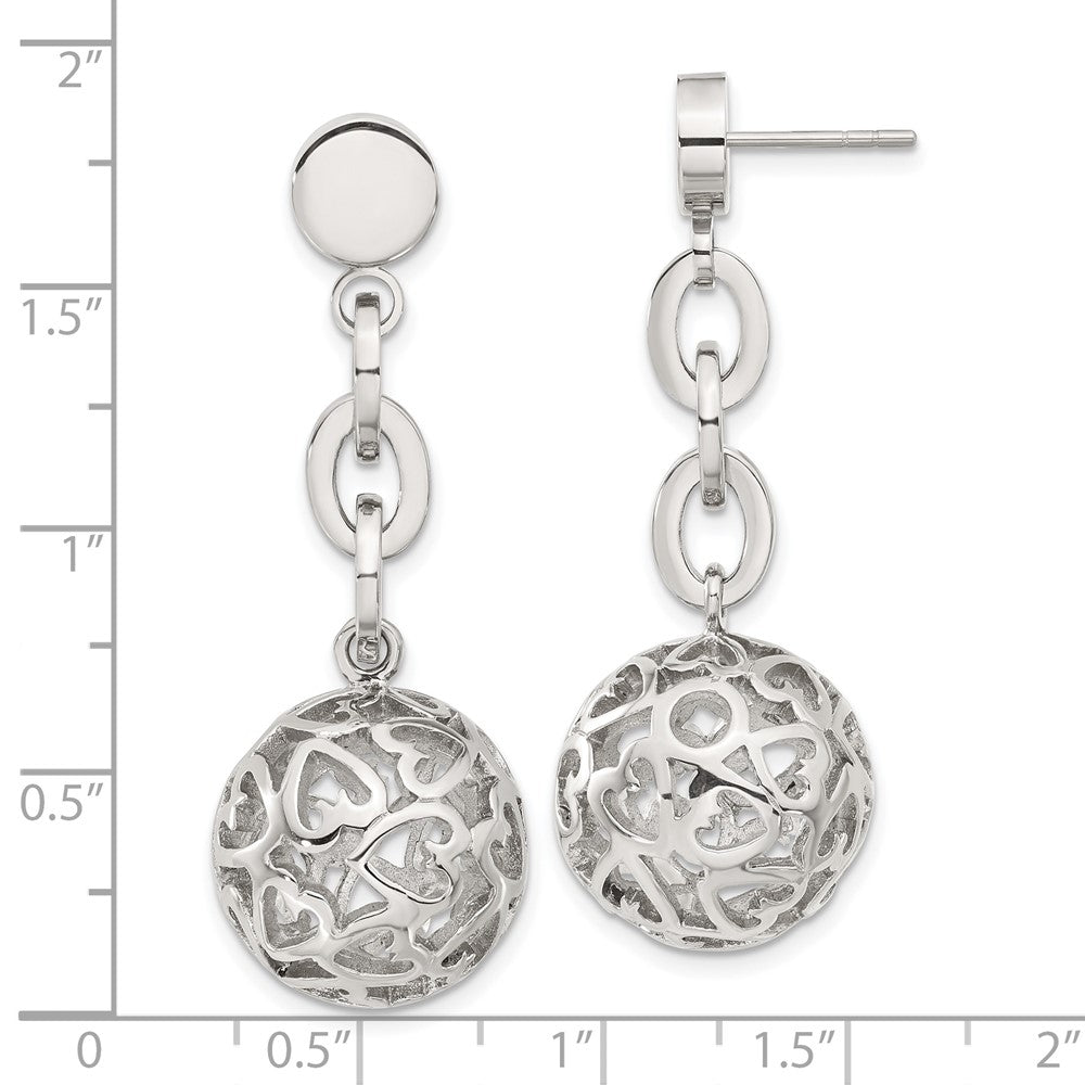 Stainless Steel Heart Cutouts Puffed Circle Post Dangle Earrings