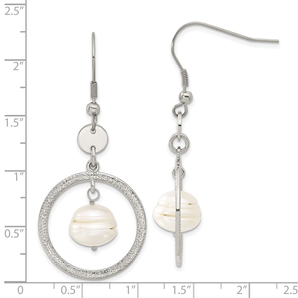 Stainless Steel FW Cultured Pearl Circle Dangle Earrings