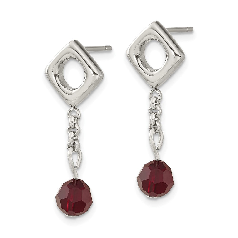 Stainless Steel Red Swarovski Crystal Post Dangle Earrings