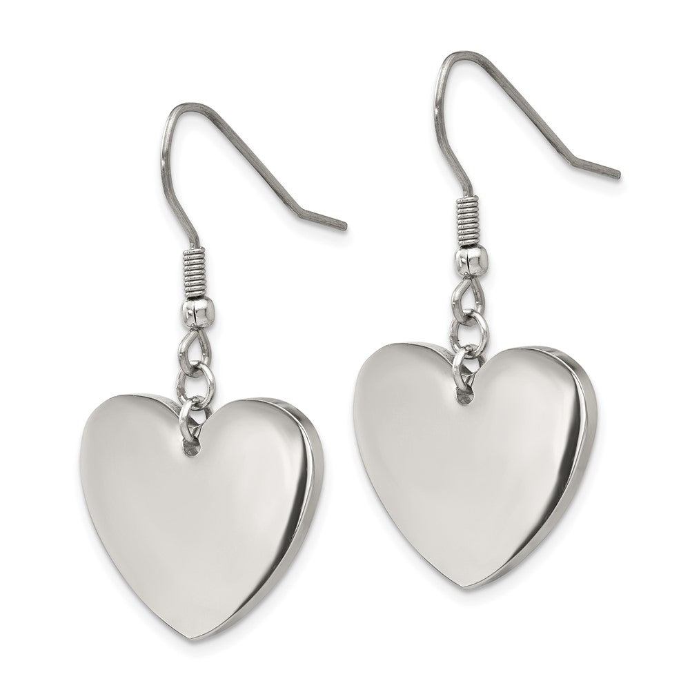 Chisel Stainless Steel Polished Heart Dangle Shepherd Hook Earrings