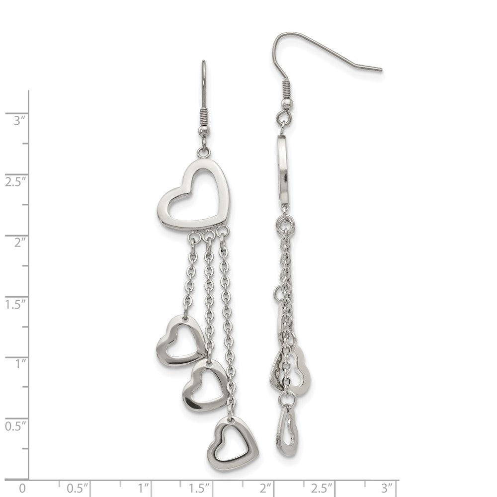 Chisel Stainless Steel Polished Hearts Dangle Shepherd Hook Earrings
