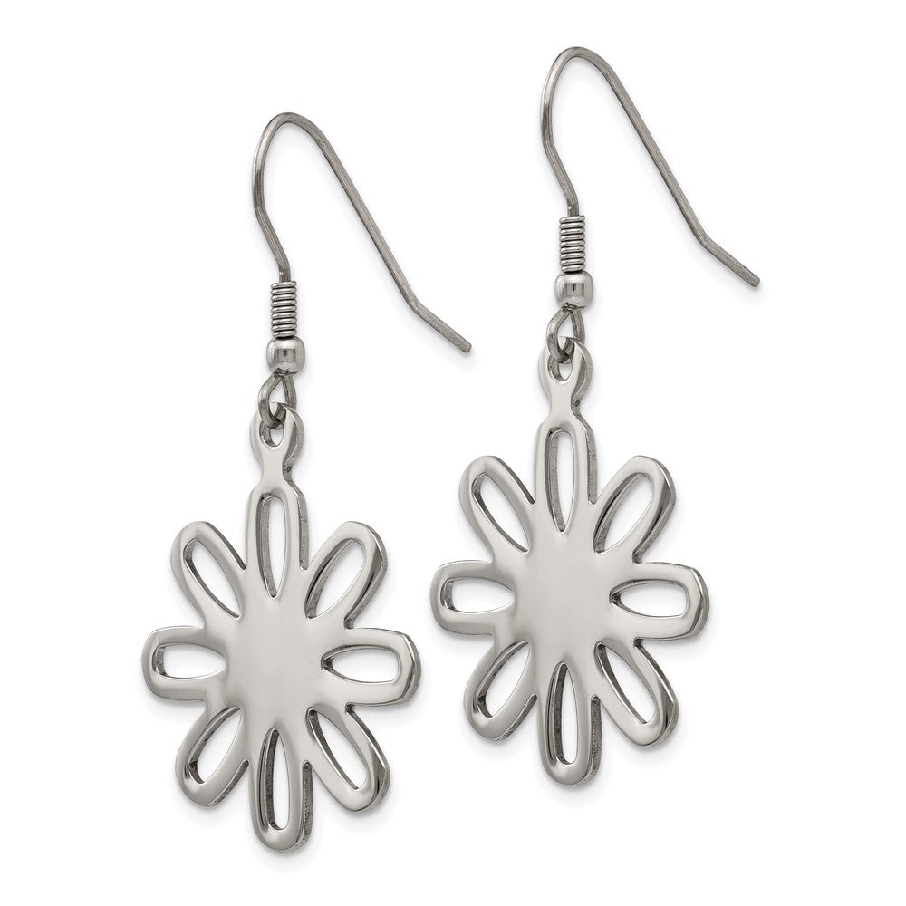 Chisel Stainless Steel Polished Large Flower Dangle Shepherd Hook Earrings