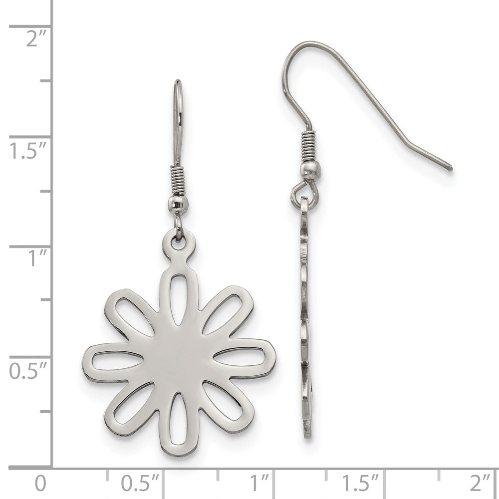 Chisel Stainless Steel Polished Large Flower Dangle Shepherd Hook Earrings