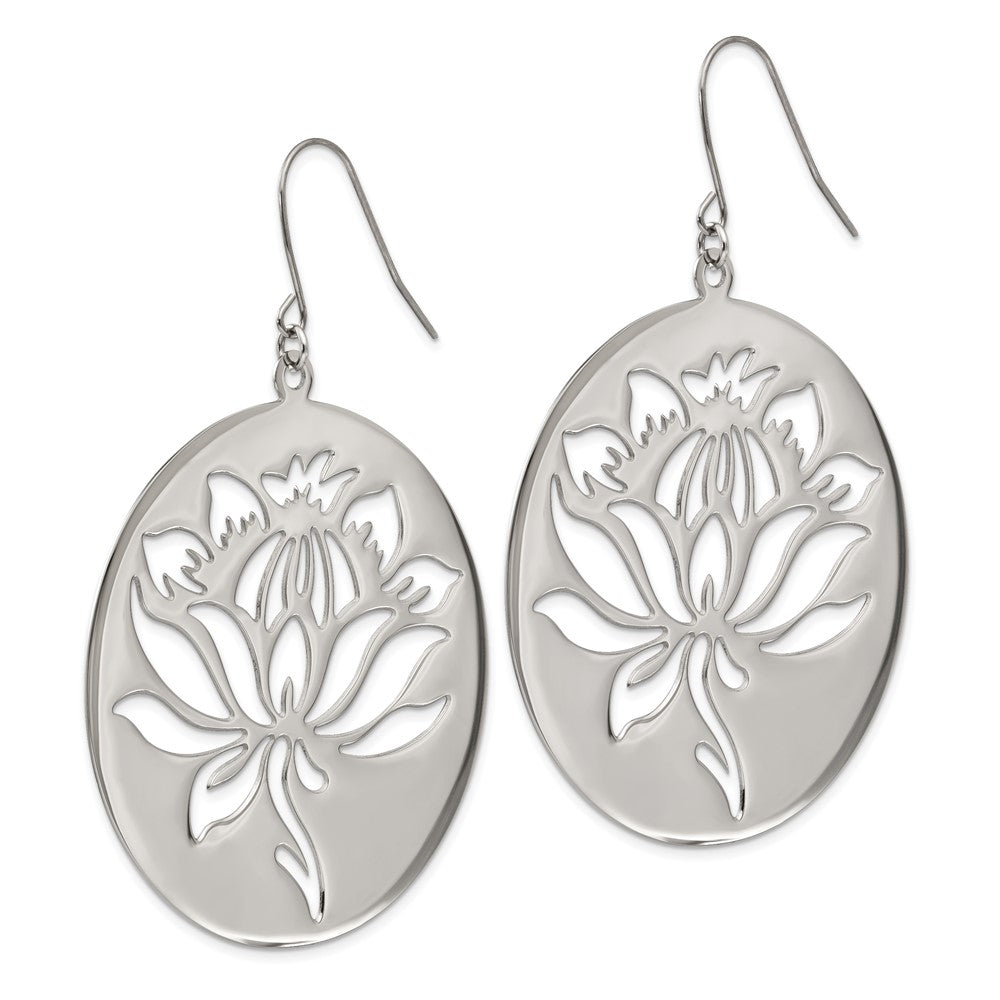 Chisel Stainless Steel Polished Flower Cut out Dangle Shepherd Hook Earrings
