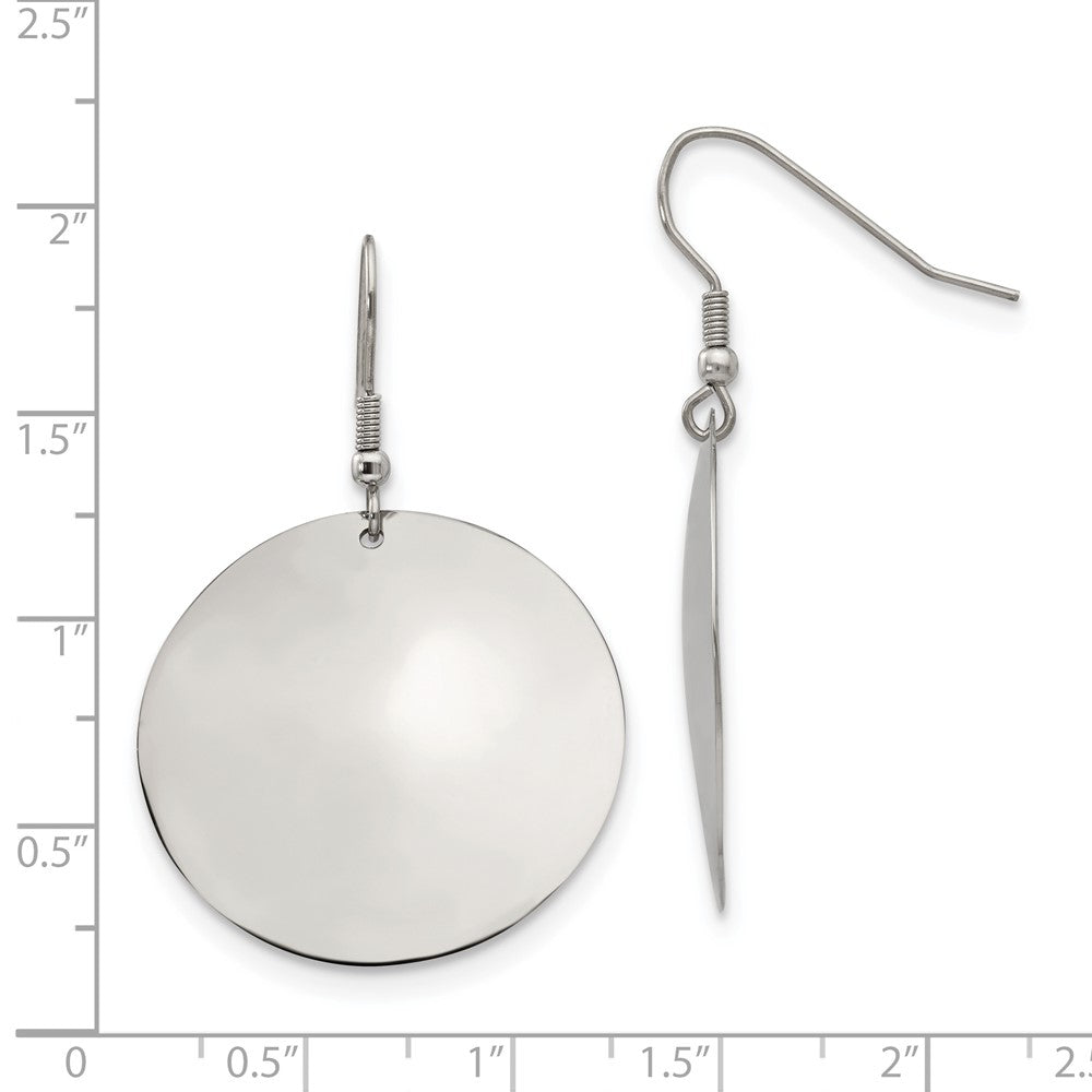 Chisel Stainless Steel Polished Disc Dangle Shepherd Hook Earrings