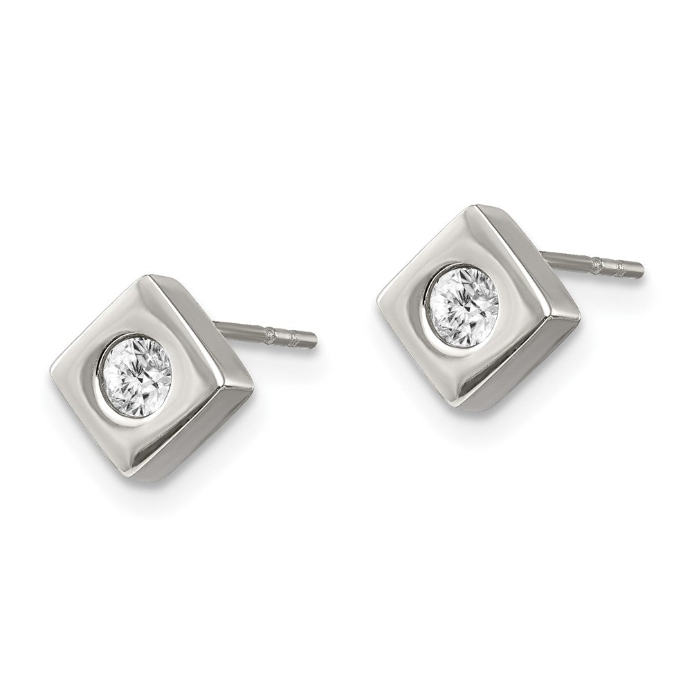 Chisel Stainless Steel Brushed with CZ Diamond-shaped Post Earrings