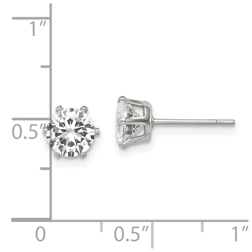 Chisel Stainless Steel Polished 6mm Round CZ Stud Post Earrings