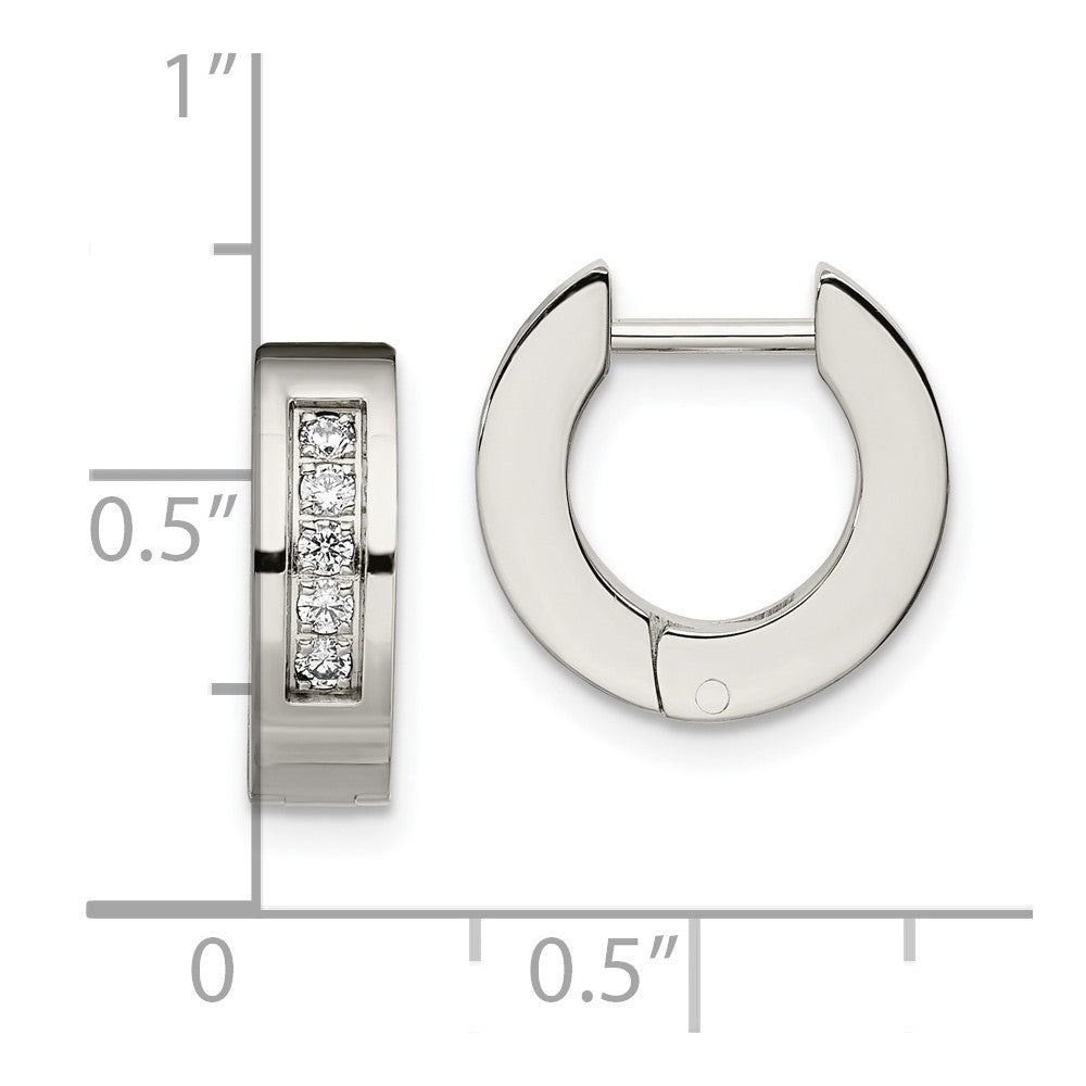 Chisel Stainless Steel Polished with CZ 4mm Hinged Hoop Earrings